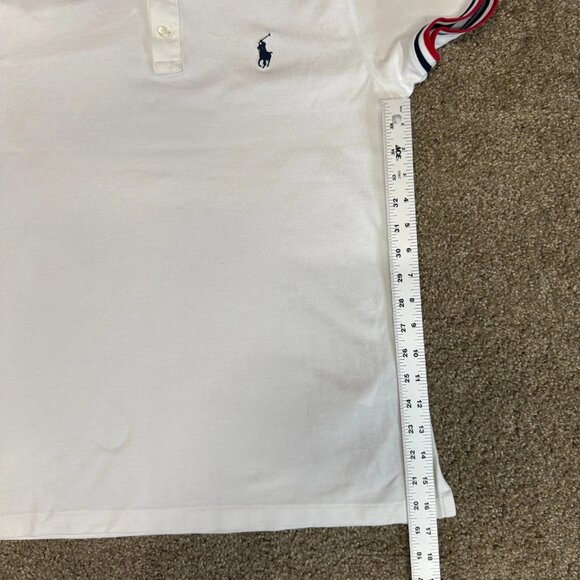 Polo Ralph Lauren Collar Shirt Mens Medium White Red Blue Label Custom Slim Fit - Picture 8 of 11